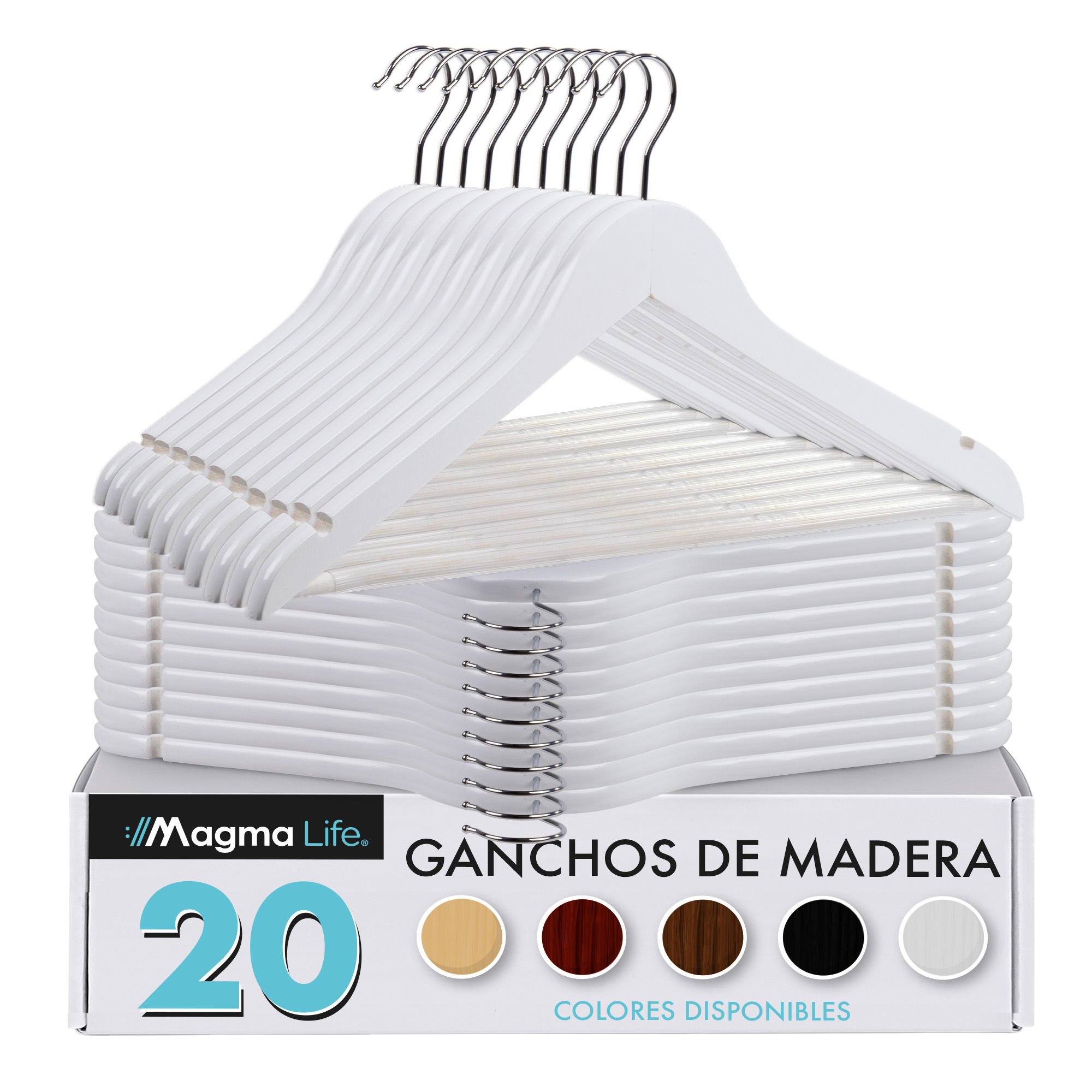 Foto 2 pulgar | Magma Life 20 Ganchos De Madera Blanca Para Ropa  Giratorios Y Antideformación