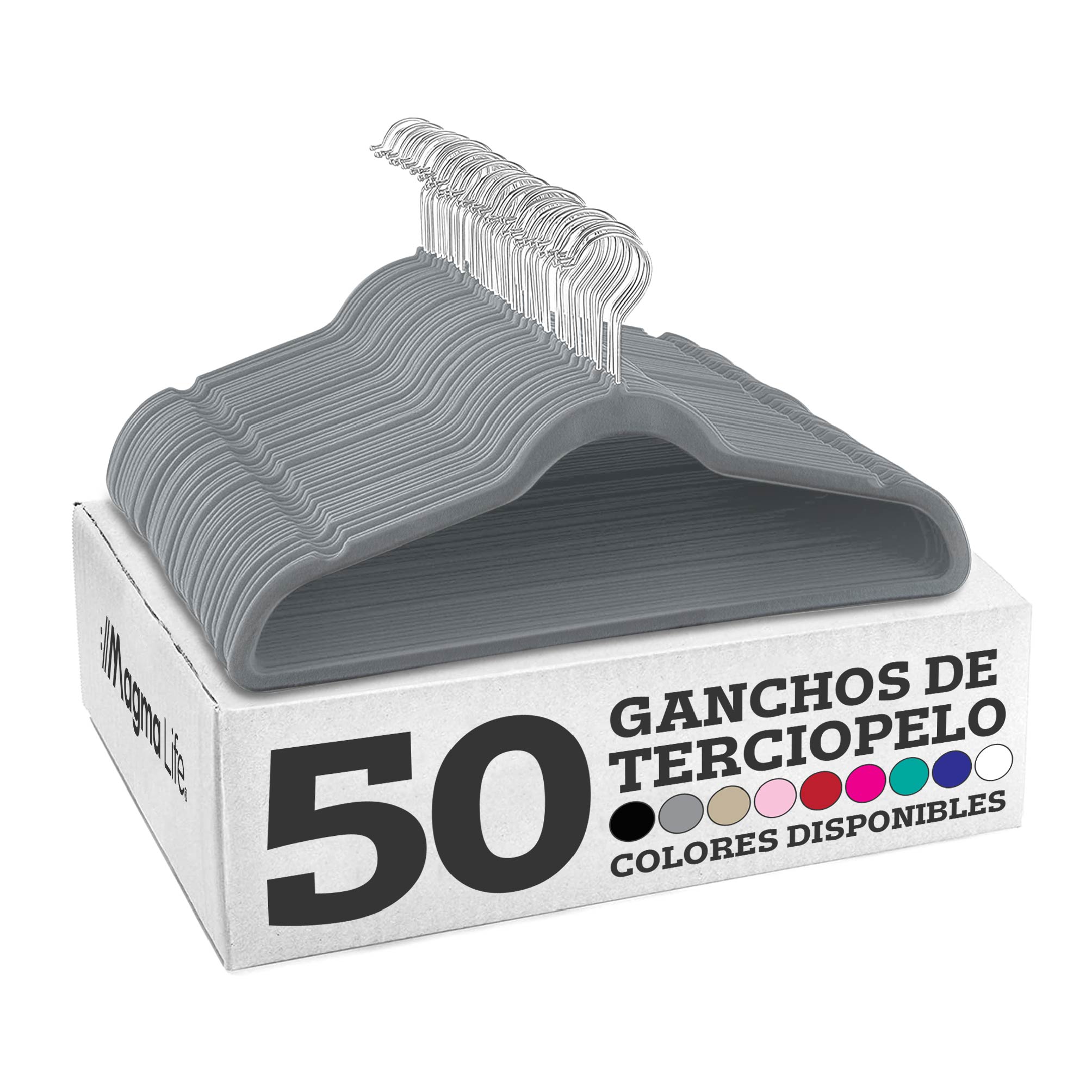 Foto 2 pulgar | Magmalife 50 Ganchos Terciopelo Antideslizantes Gris  Gancho 360°  Para Todo Tipo De Ropa