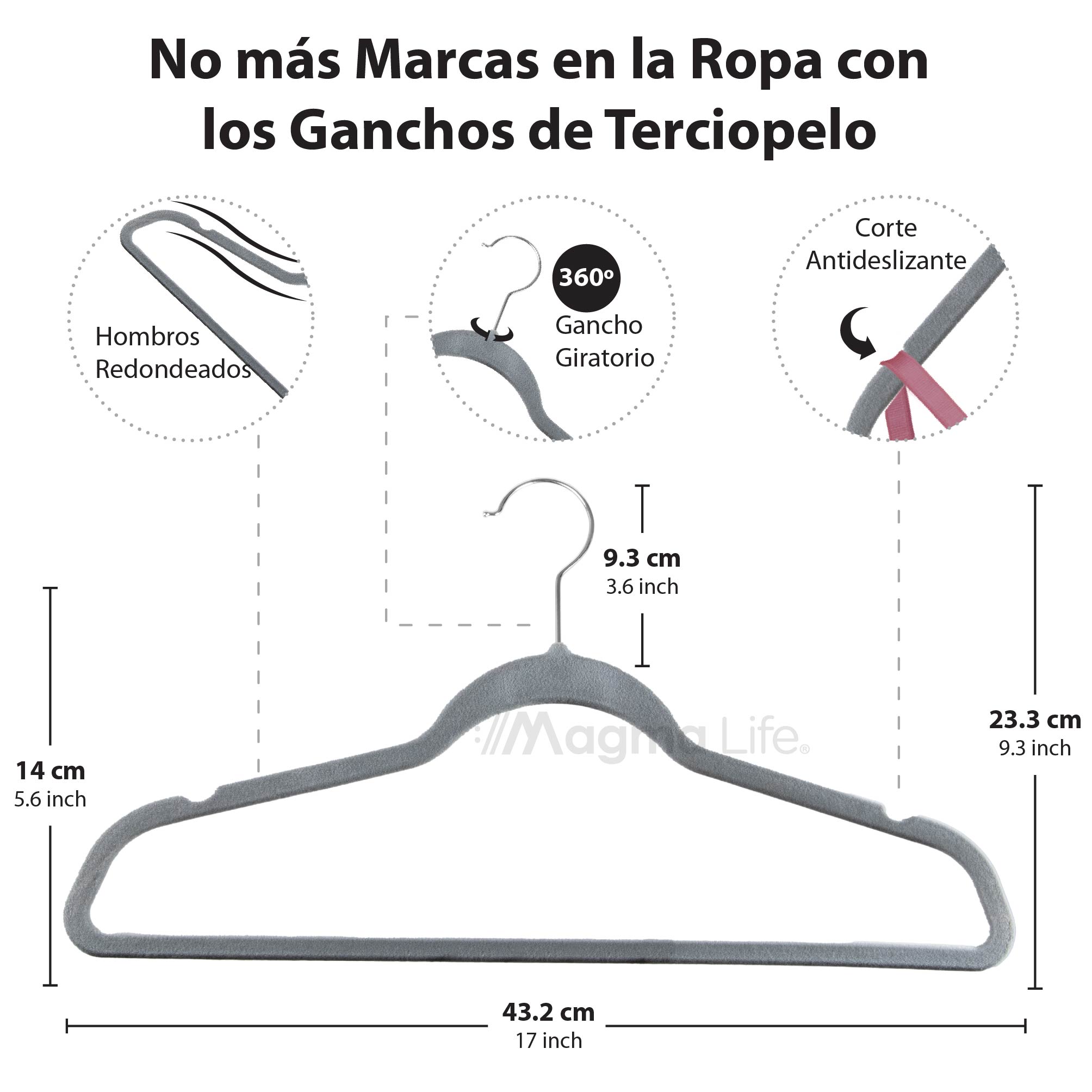 Foto 3 pulgar | Magmalife 50 Ganchos Terciopelo Antideslizantes Gris  Gancho 360°  Para Todo Tipo De Ropa