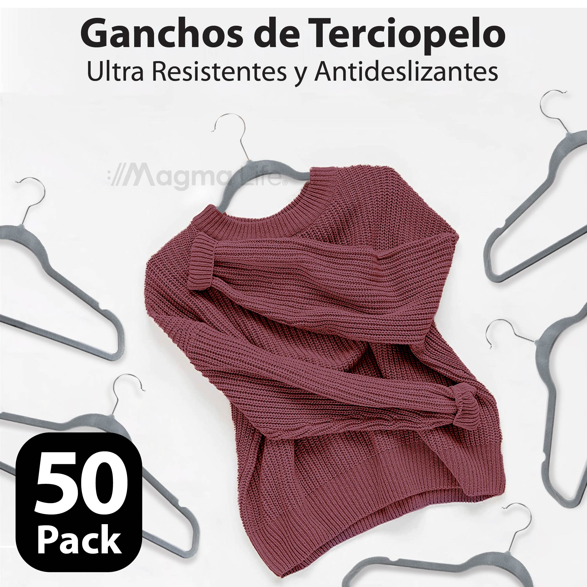 Foto 4 | Magmalife 50 Ganchos Terciopelo Antideslizantes Gris  Gancho 360°  Para Todo Tipo De Ropa