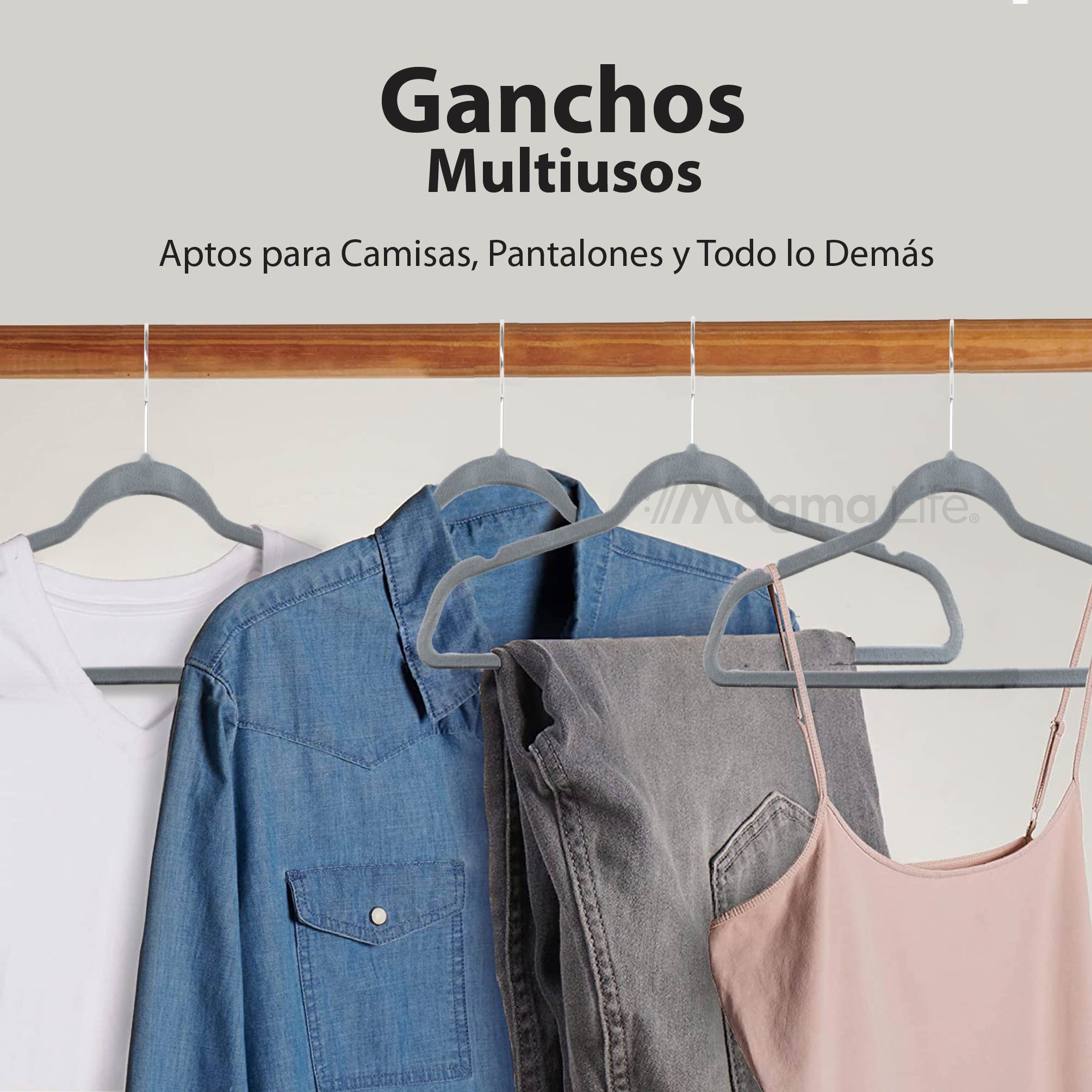 Foto 6 pulgar | Magmalife 50 Ganchos Terciopelo Antideslizantes Gris  Gancho 360°  Para Todo Tipo De Ropa