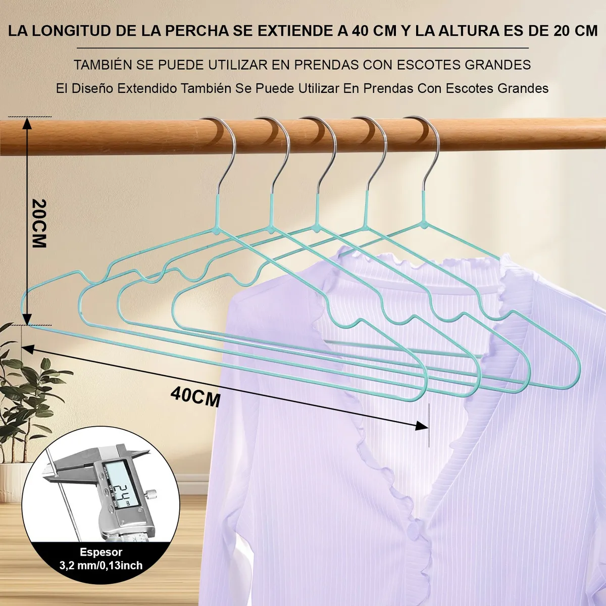 Foto 4 pulgar | Kit 50 Ganchos Para Ropa Antideslizantes Metalicos Perchas Ropa  Eo Safe Imports Esi-20582 Azul