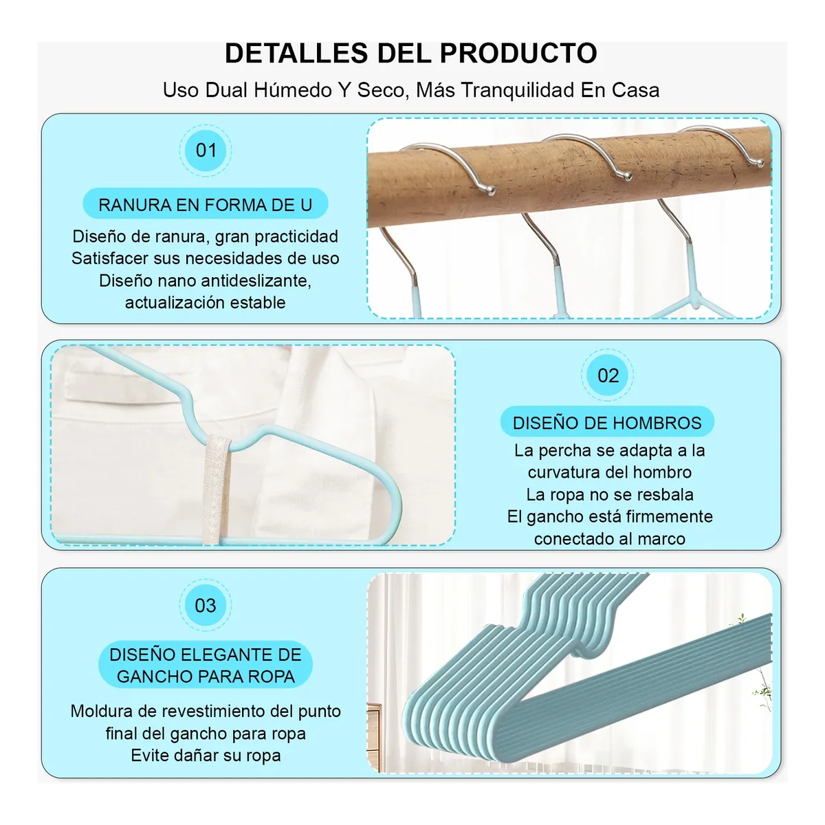 Foto 5 pulgar | Kit 50 Ganchos Para Ropa Antideslizantes Metalicos Perchas Ropa  Eo Safe Imports Esi-20582 Azul