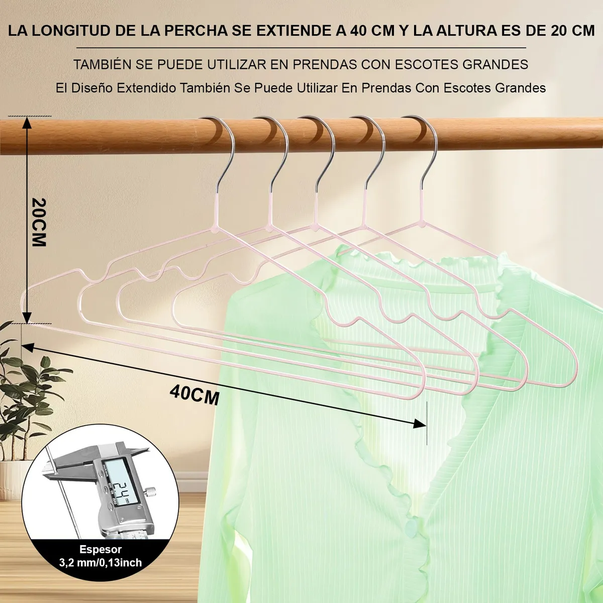 Foto 4 pulgar | Kit 50 Ganchos Para Ropa Antideslizantes Metalicos Perchas Ropa Eo Safe Imports Esi-20585 Rosa
