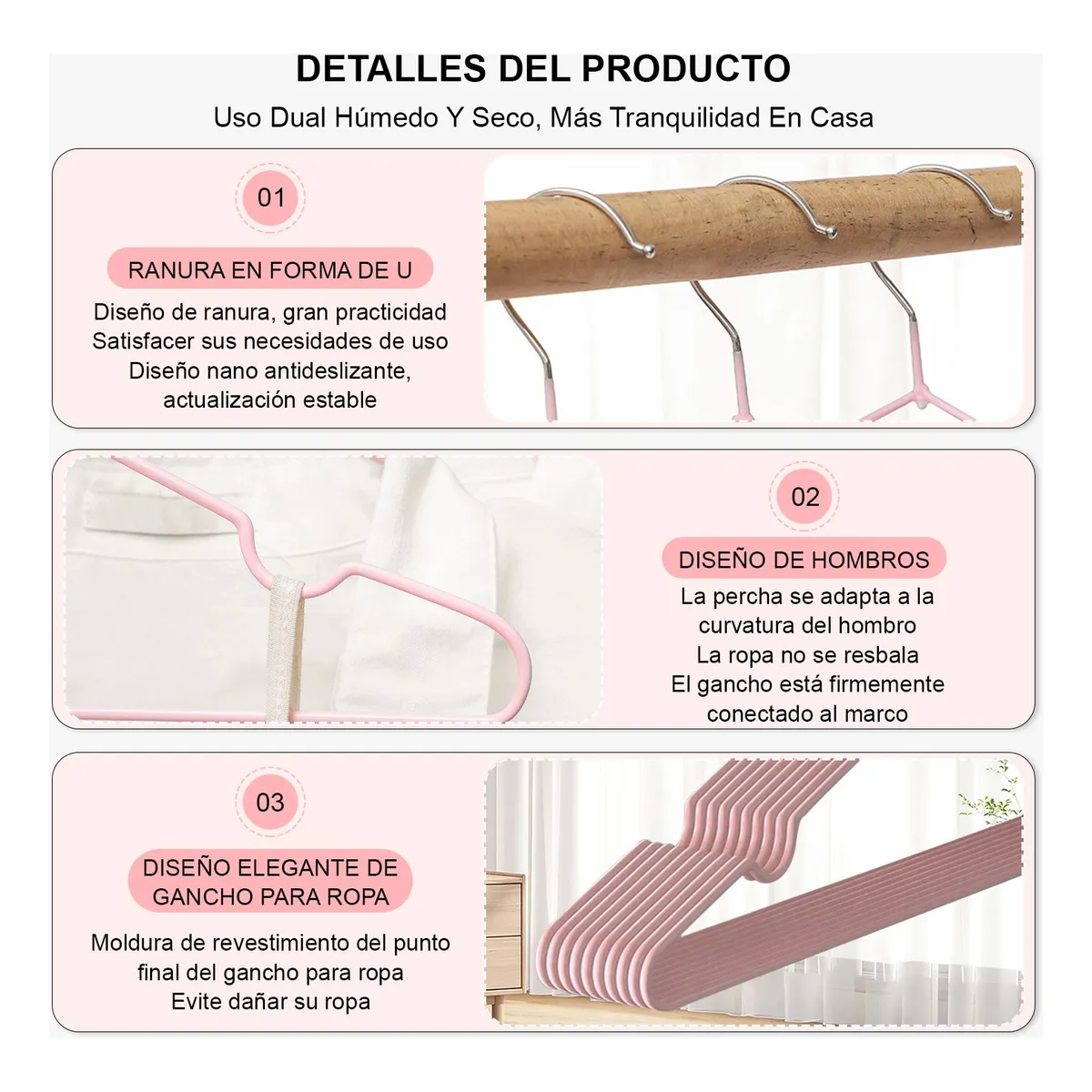 Foto 5 pulgar | Kit 50 Ganchos Para Ropa Antideslizantes Metalicos Perchas Ropa Eo Safe Imports Esi-20585 Rosa