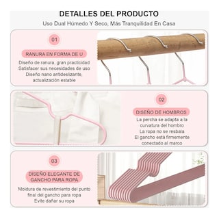 Foto 4 | Kit 50 Ganchos Para Ropa Antideslizantes Metalicos Perchas Ropa Eo Safe Imports Esi-20585 Rosa
