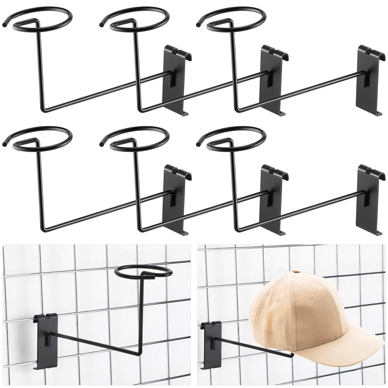 Foto 2 pulgar | Expositor De Sombreros Blulu Para Gridwall De Metal Para Sombreros Y Cascos  6 Unidades - Venta Internacional.