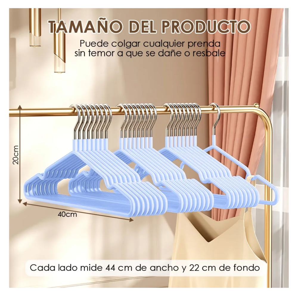 Foto 3 pulgar | 20 Ganchos Para Ropa Metálicos Organizador Ropa Belug  Azul