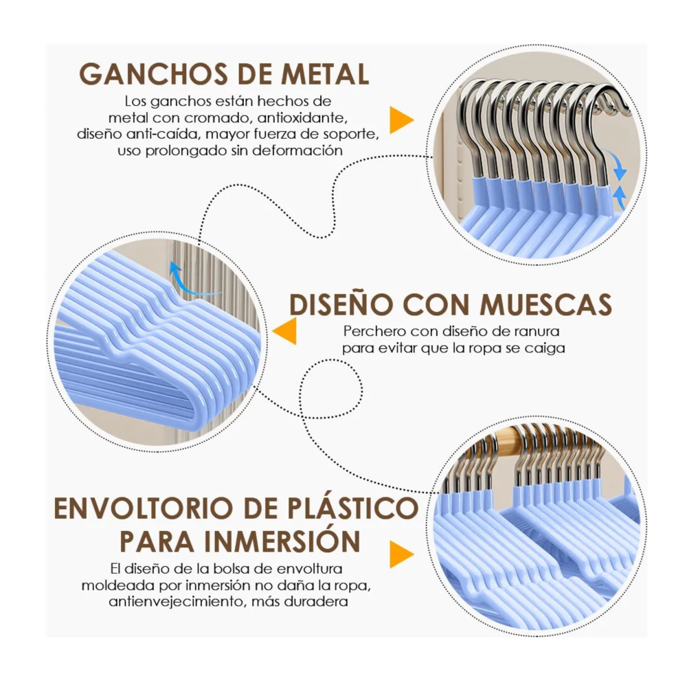 Foto 6 pulgar | 20 Ganchos Para Ropa Metálicos Organizador Ropa Belug  Azul
