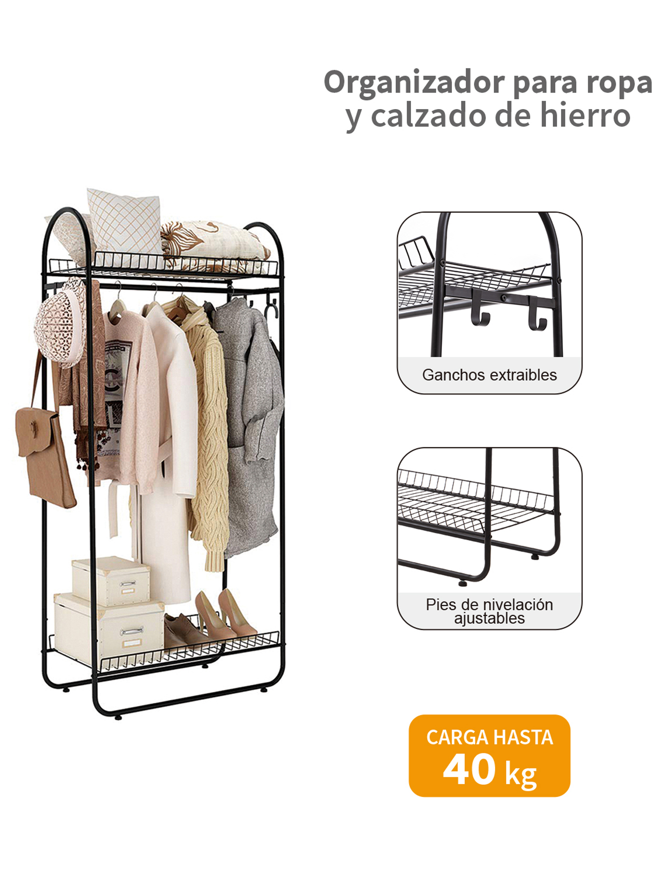 Foto 6 pulgar | Rack Organizador para Ropa y Calzado Ag Box color Negro