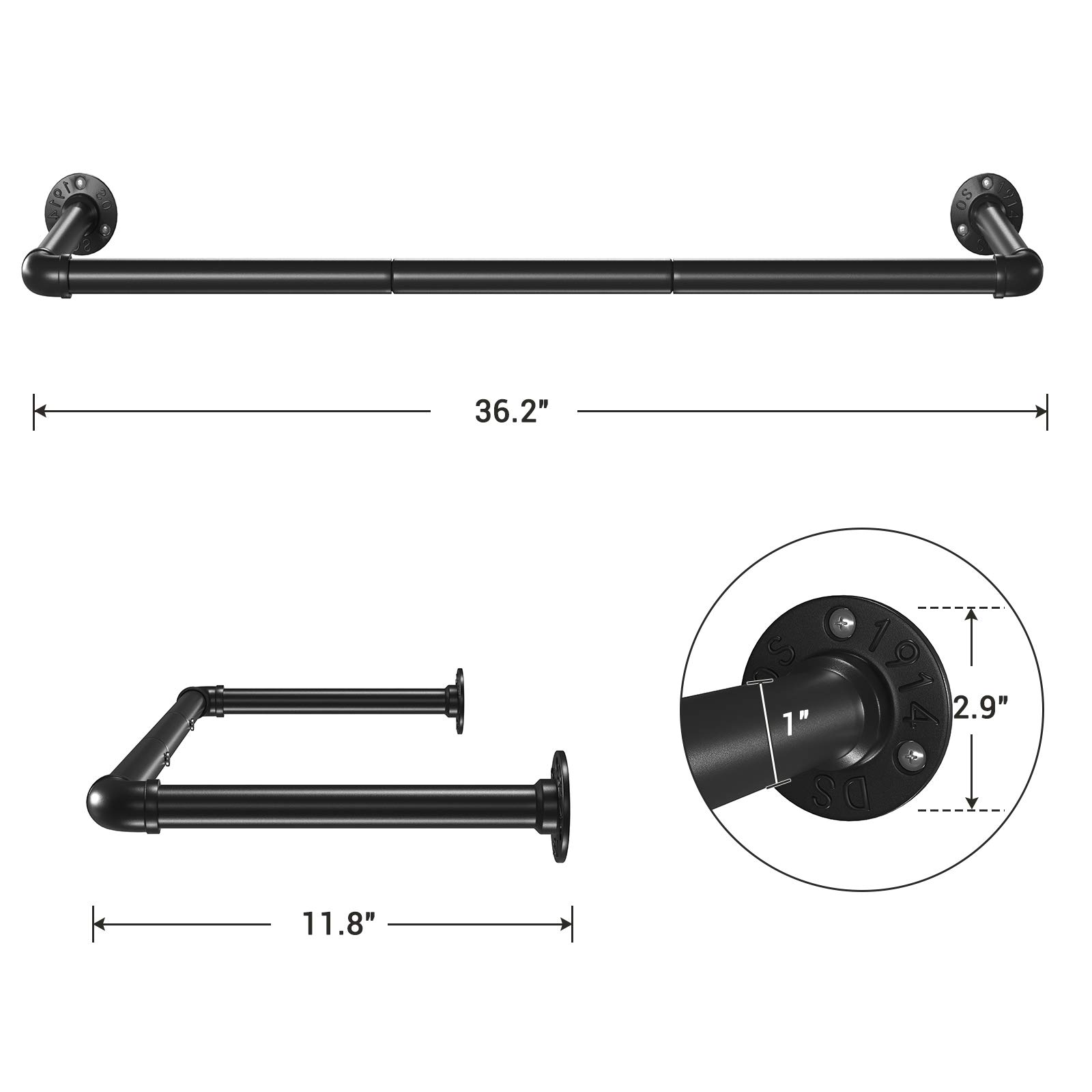 Foto 4 | Percheros Songmics Tubo Industrial de Pared Negro 2 Unidades