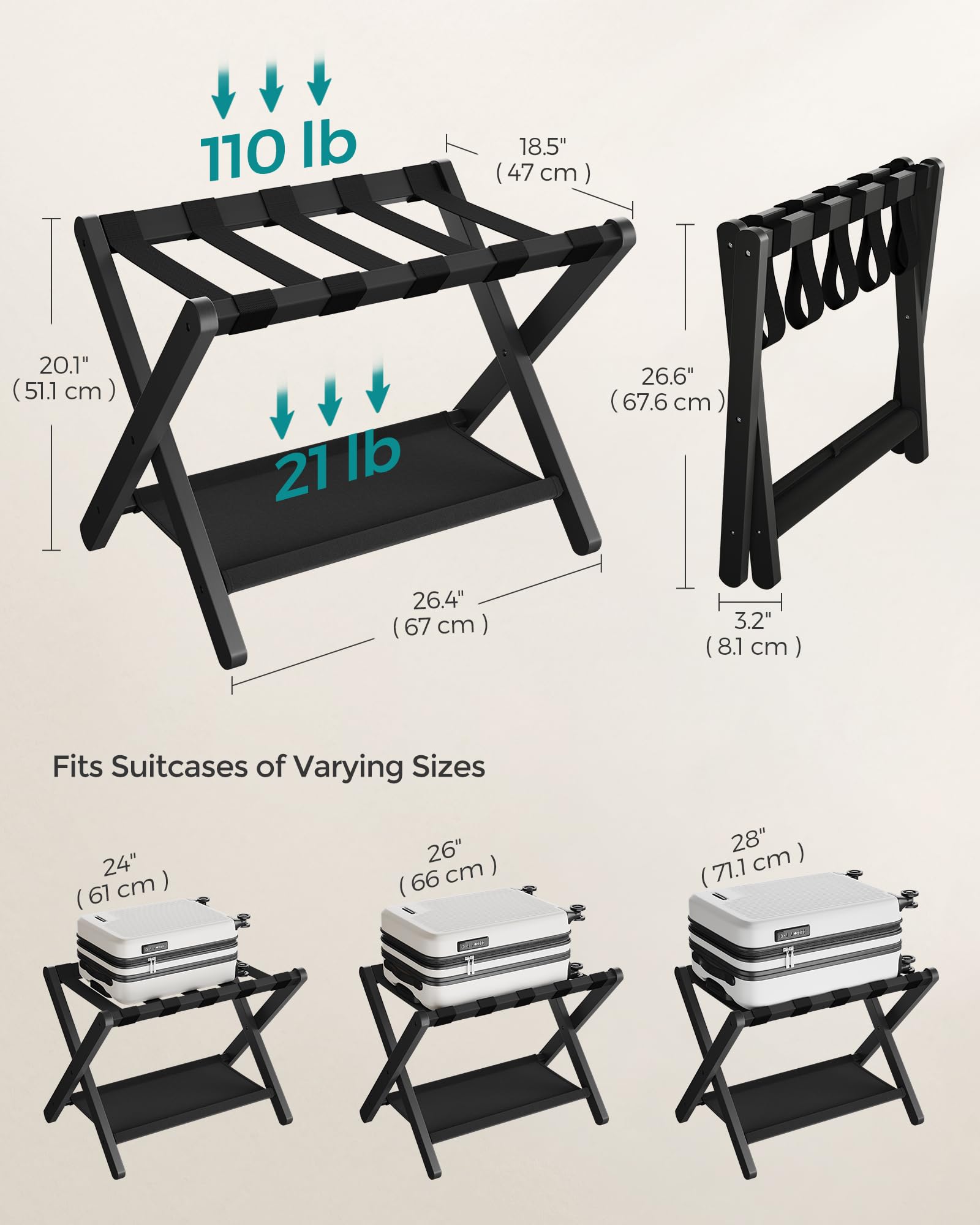 Foto 5 | Portaequipajes Songmics Plegable Con Espacio De Almacenamiento Negro