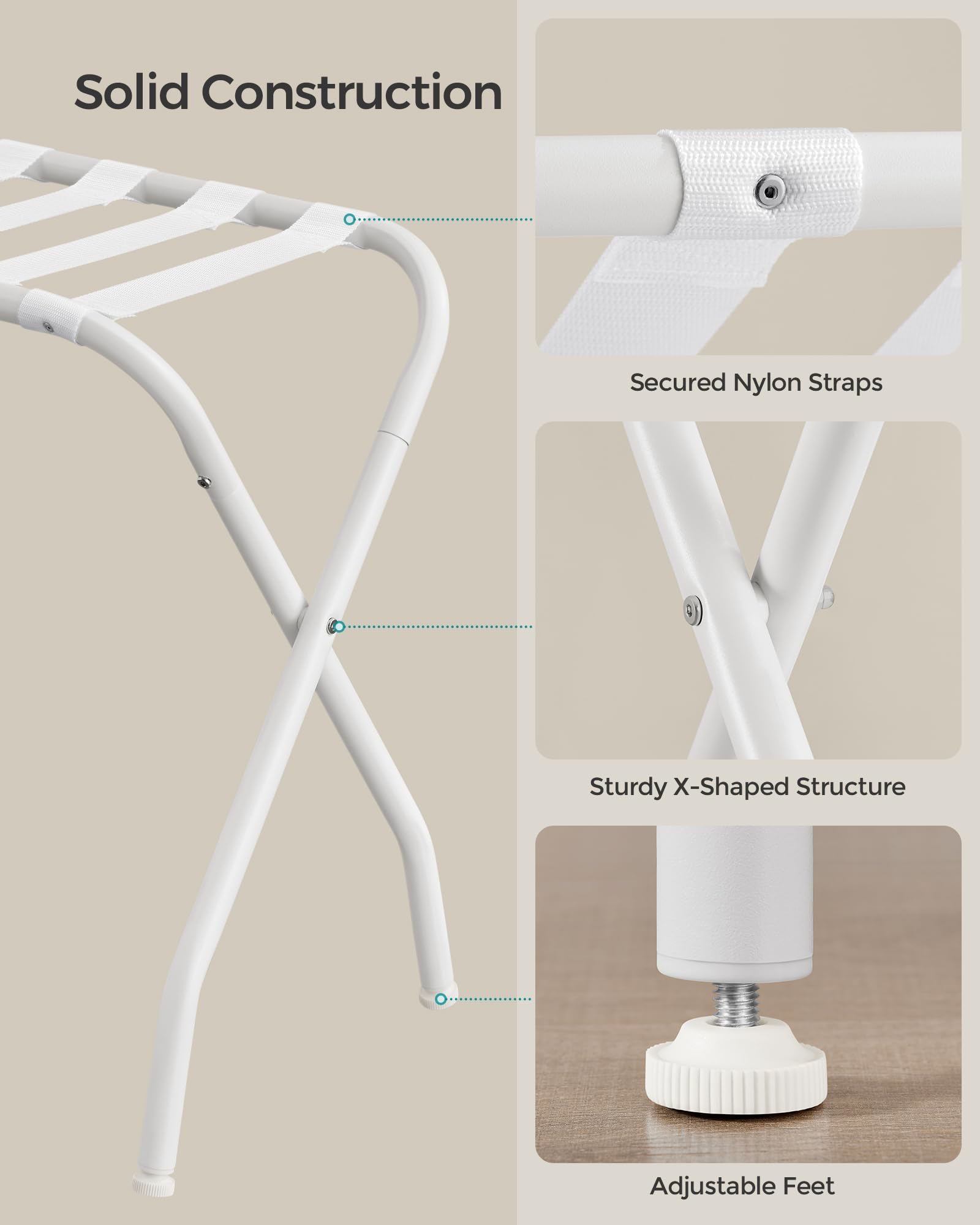 Foto 4 | Juego De 2 Portaequipajes Songmics Para Habitación De Huéspedes, Plegable, Blanco