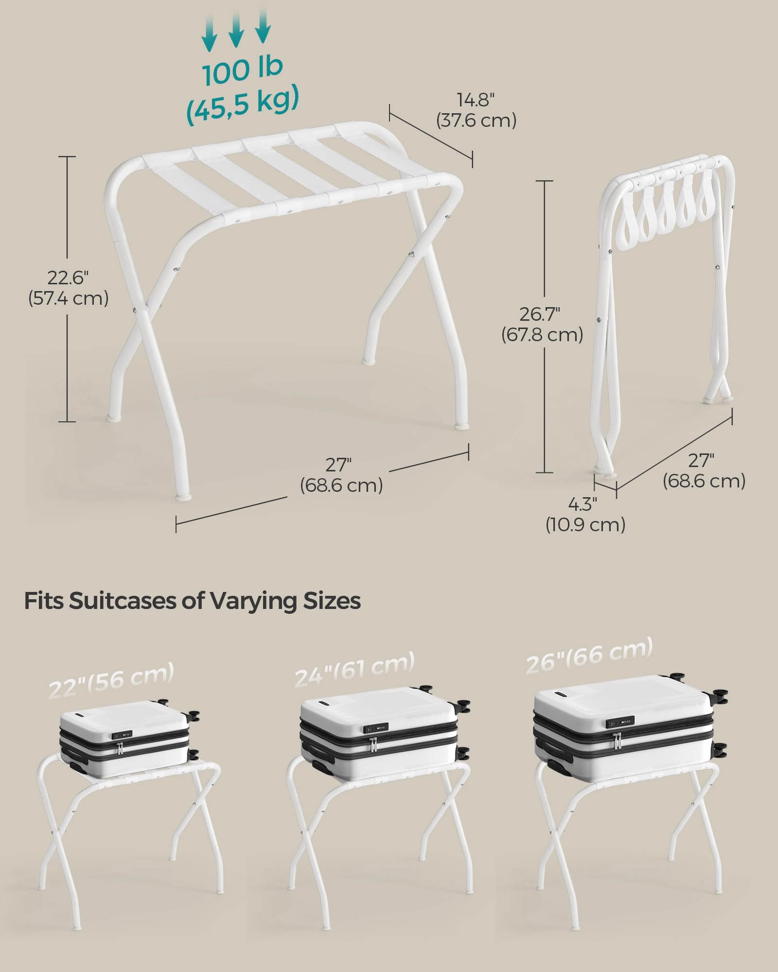 Foto 5 | Juego De 2 Portaequipajes Songmics Para Habitación De Huéspedes, Plegable, Blanco