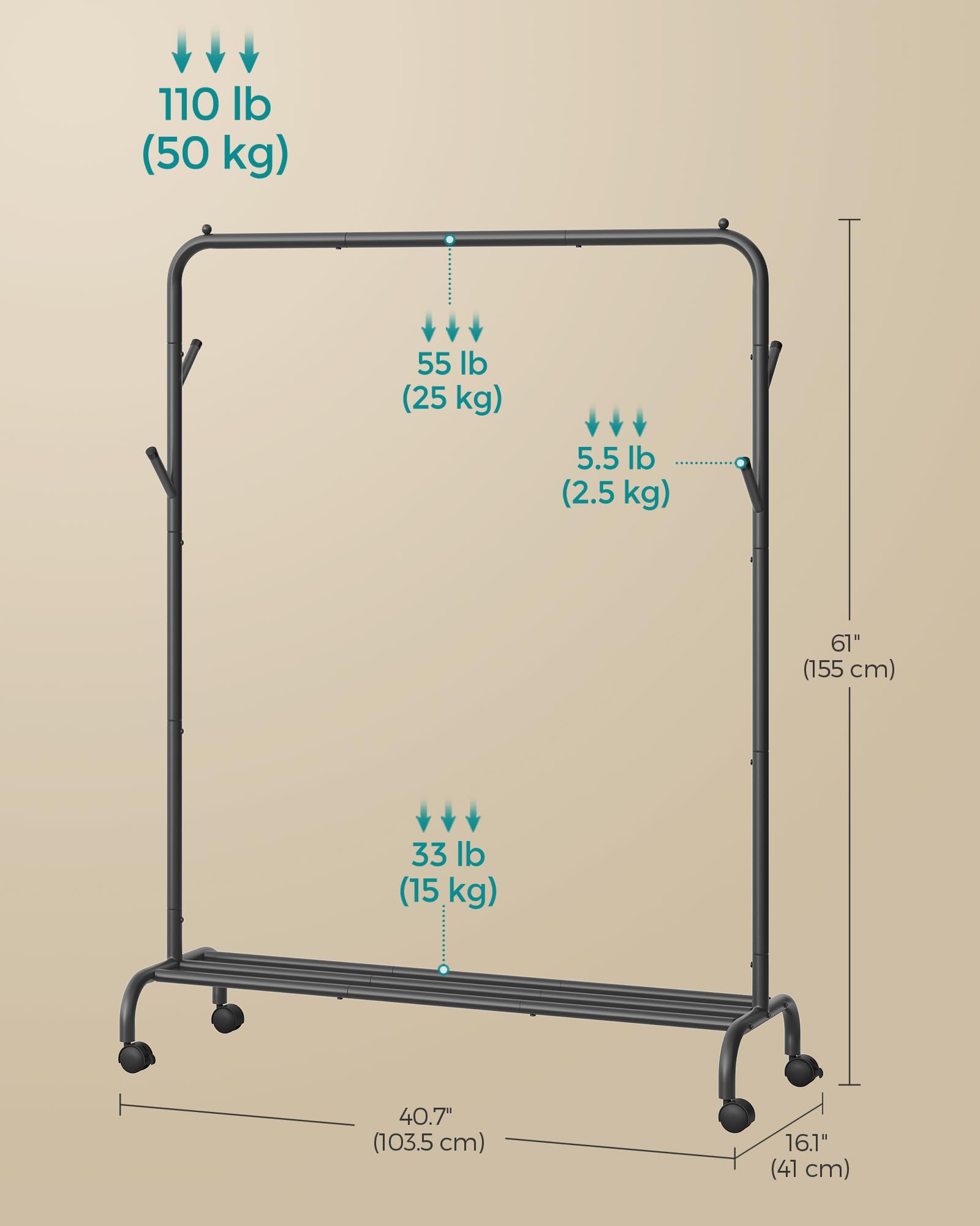 Foto 7 pulgar | Perchero Songmics Con Estructura De Metal Negro De 50 Kg De Capacidad - Venta Internacional.