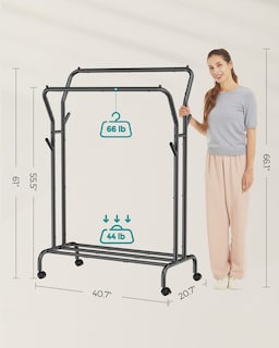 Foto 6 | Perchero Songmics De Doble Varilla Con Ruedas De 100 Kg De Capacidad, Negro - Venta Internacional.