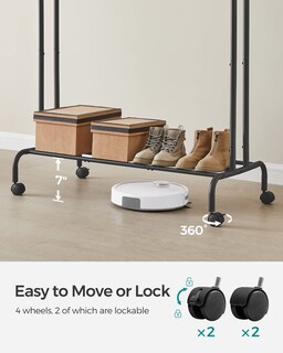 Foto 7 | Perchero Songmics De Doble Varilla Con Ruedas De 100 Kg De Capacidad, Negro - Venta Internacional.