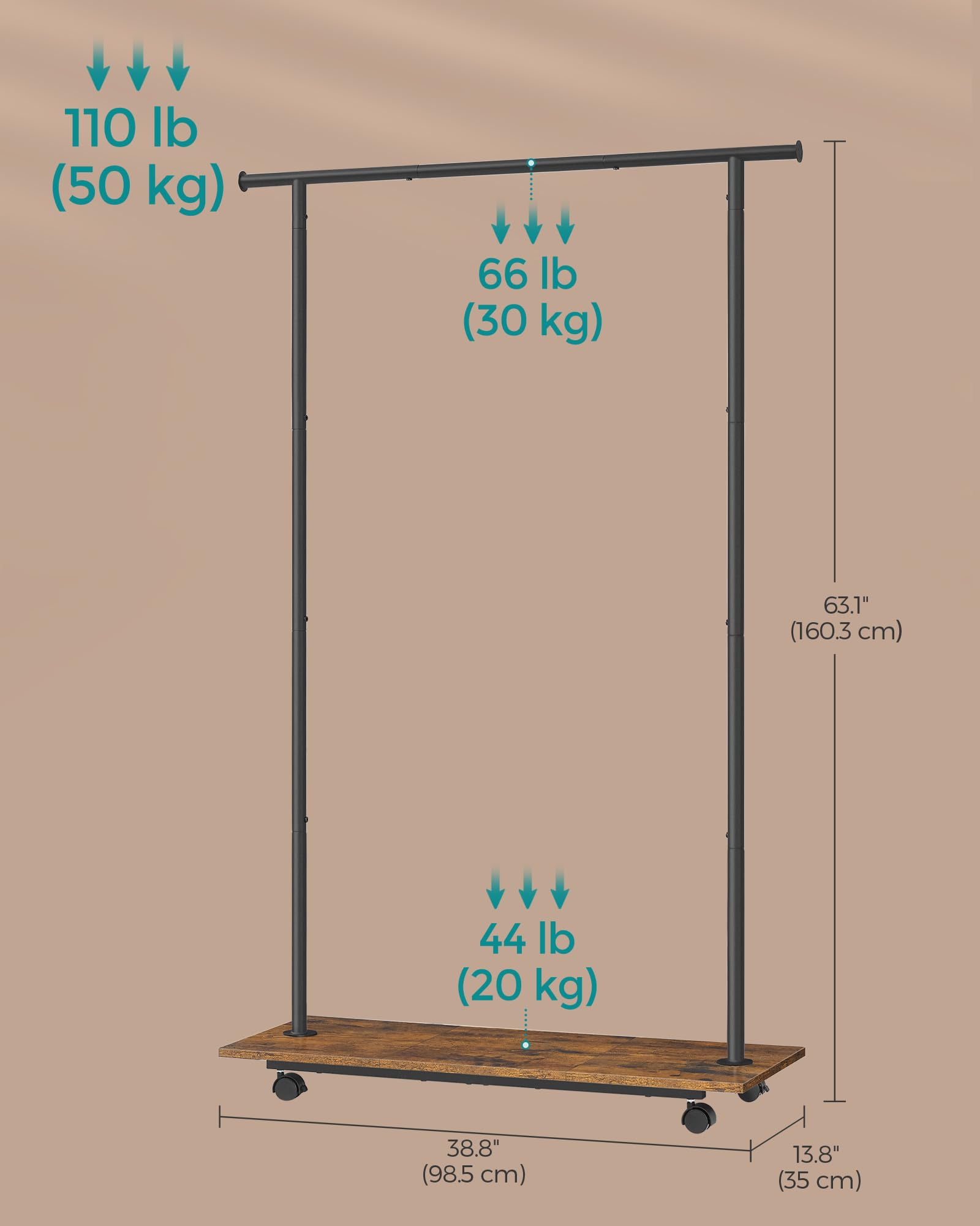 Foto 6 | Perchero Songmics con Ruedas 38,8'' Metal Uhsr151b01 - Venta Internacional