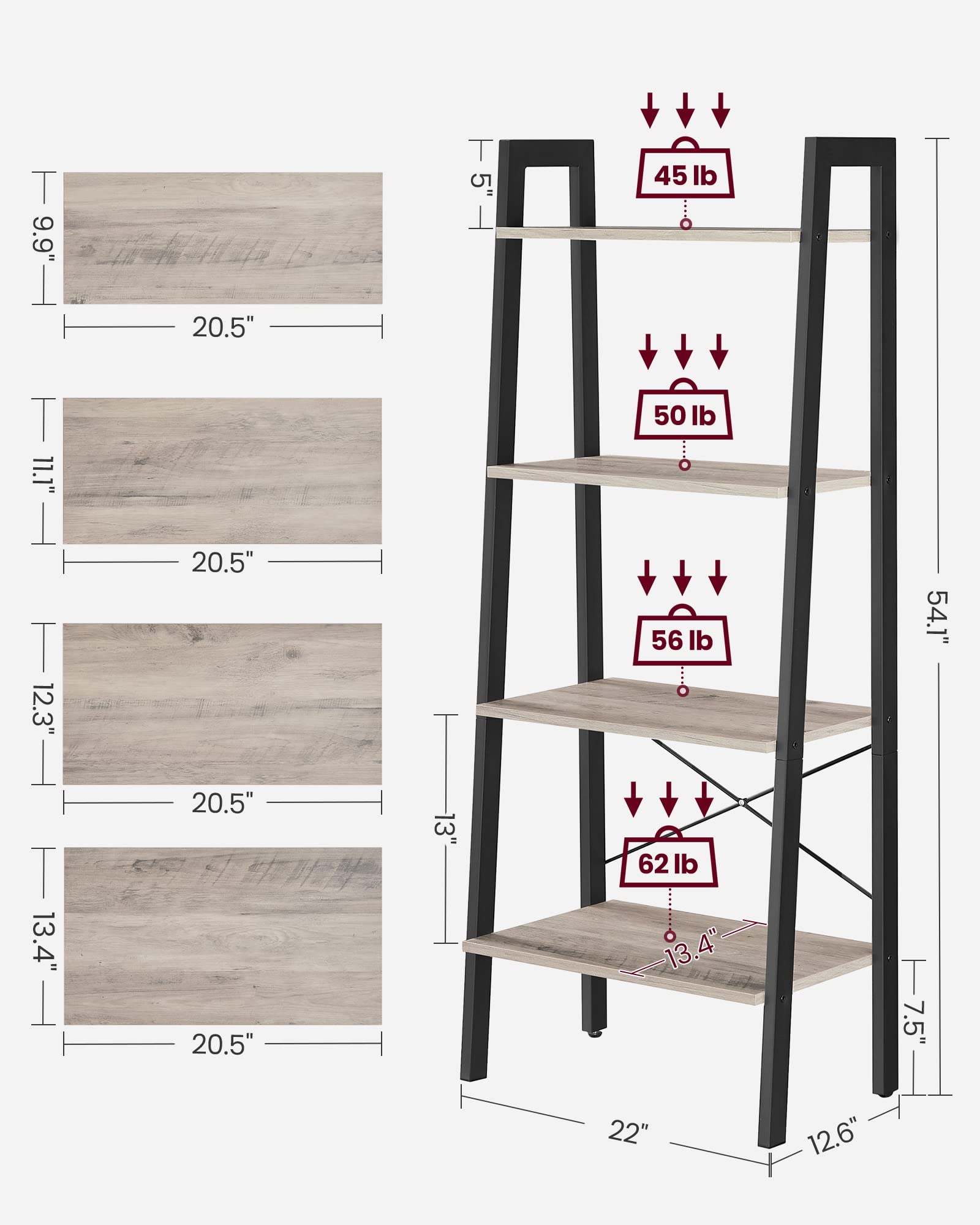 Foto 5 pulgar | Ladder Shelf Vasagle - Estantería Para Libros De 4 Niveles, Color Gris