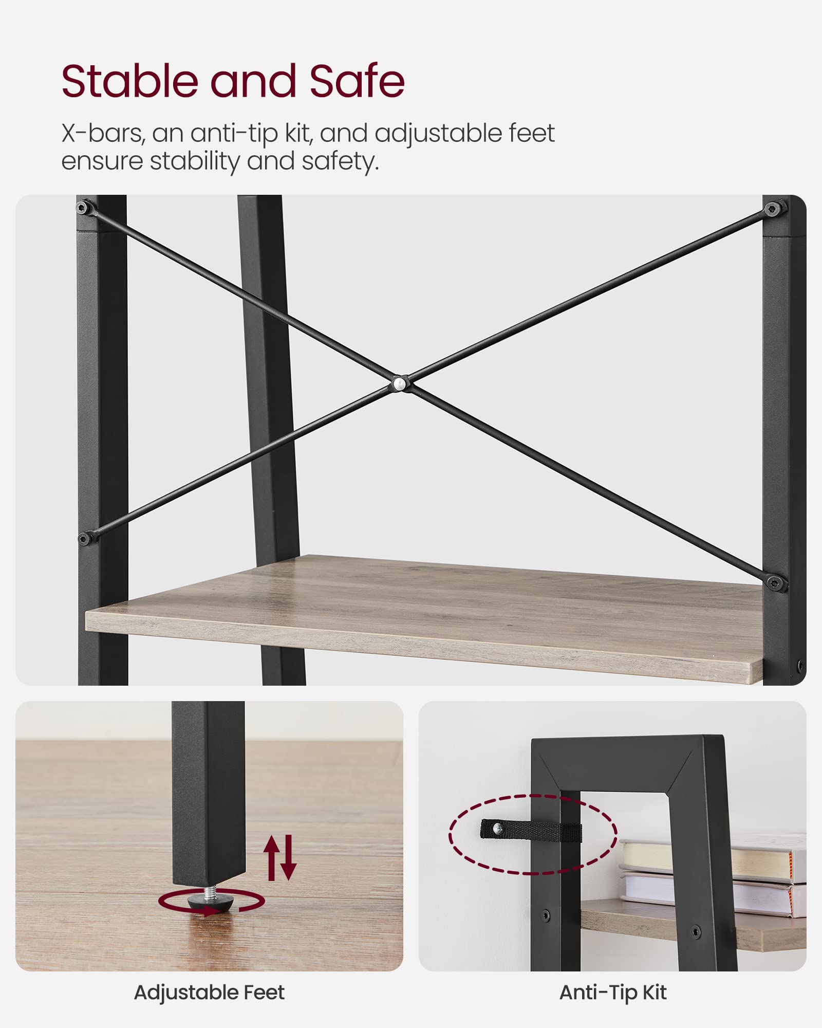 Foto 6 pulgar | Ladder Shelf Vasagle - Estantería Para Libros De 4 Niveles, Color Gris