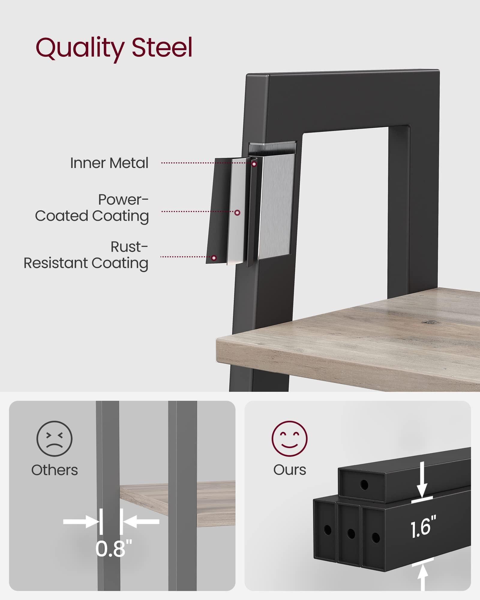 Foto 6 | Ladder Shelf Vasagle - Estantería Para Libros De 4 Niveles, Color Gris