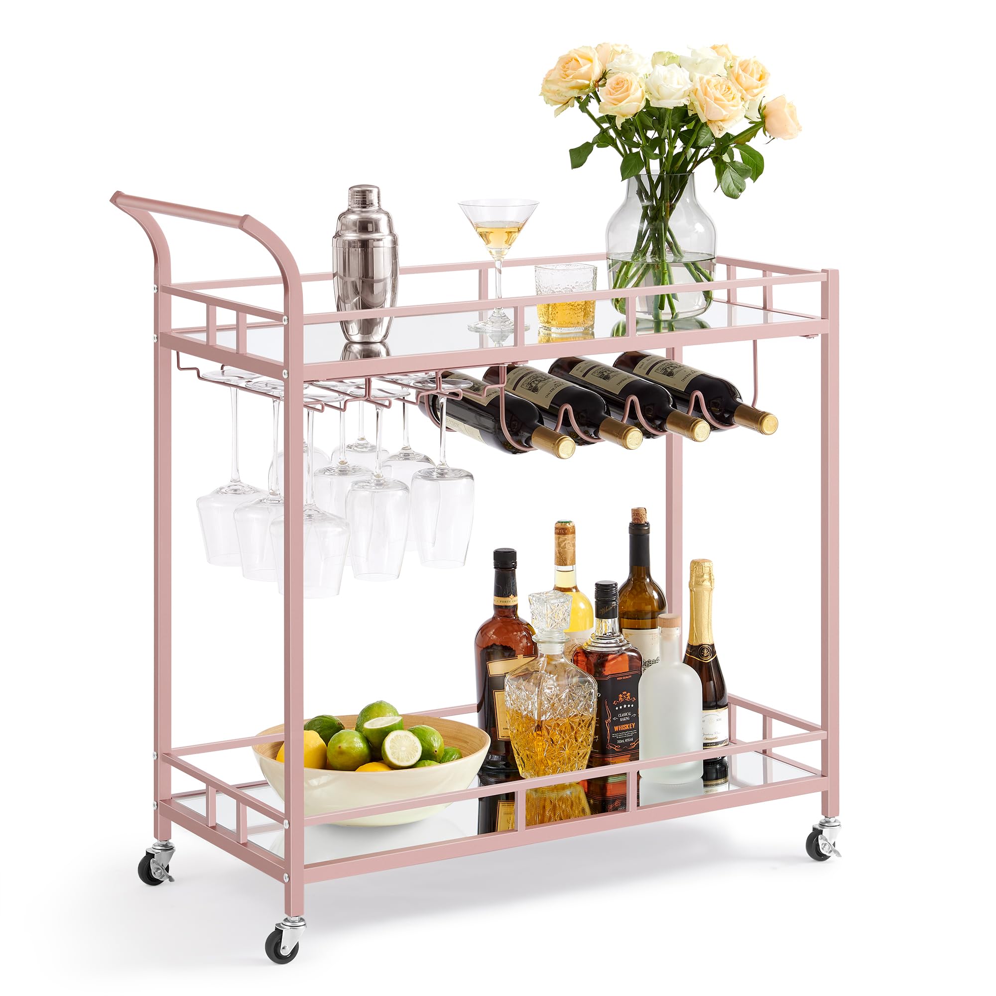 Carrito De Bar Vasagle De Acero Dorado Con 2 Estantes Con Espejo En Oro Rosa $1,304