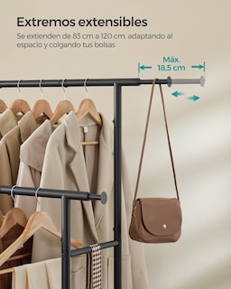 Foto 3 | Songmics Burro Para Ropa, Perchero Extensible, 50x(83-120)x156 Cm, Con Ruedas, Carga 80 Kg, Negro.