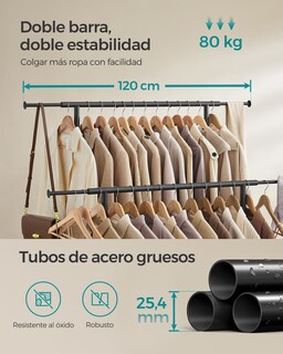 Foto 4 | Songmics Burro Para Ropa, Perchero Extensible, 50x(83-120)x156 Cm, Con Ruedas, Carga 80 Kg, Negro.