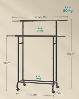 Foto 5 | Songmics Burro Para Ropa, Perchero Extensible, 50x(83-120)x156 Cm, Con Ruedas, Carga 80 Kg, Negro.