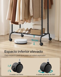 Foto 6 | Songmics Burro Para Ropa, Perchero Extensible, 50x(83-120)x156 Cm, Con Ruedas, Carga 80 Kg, Negro.