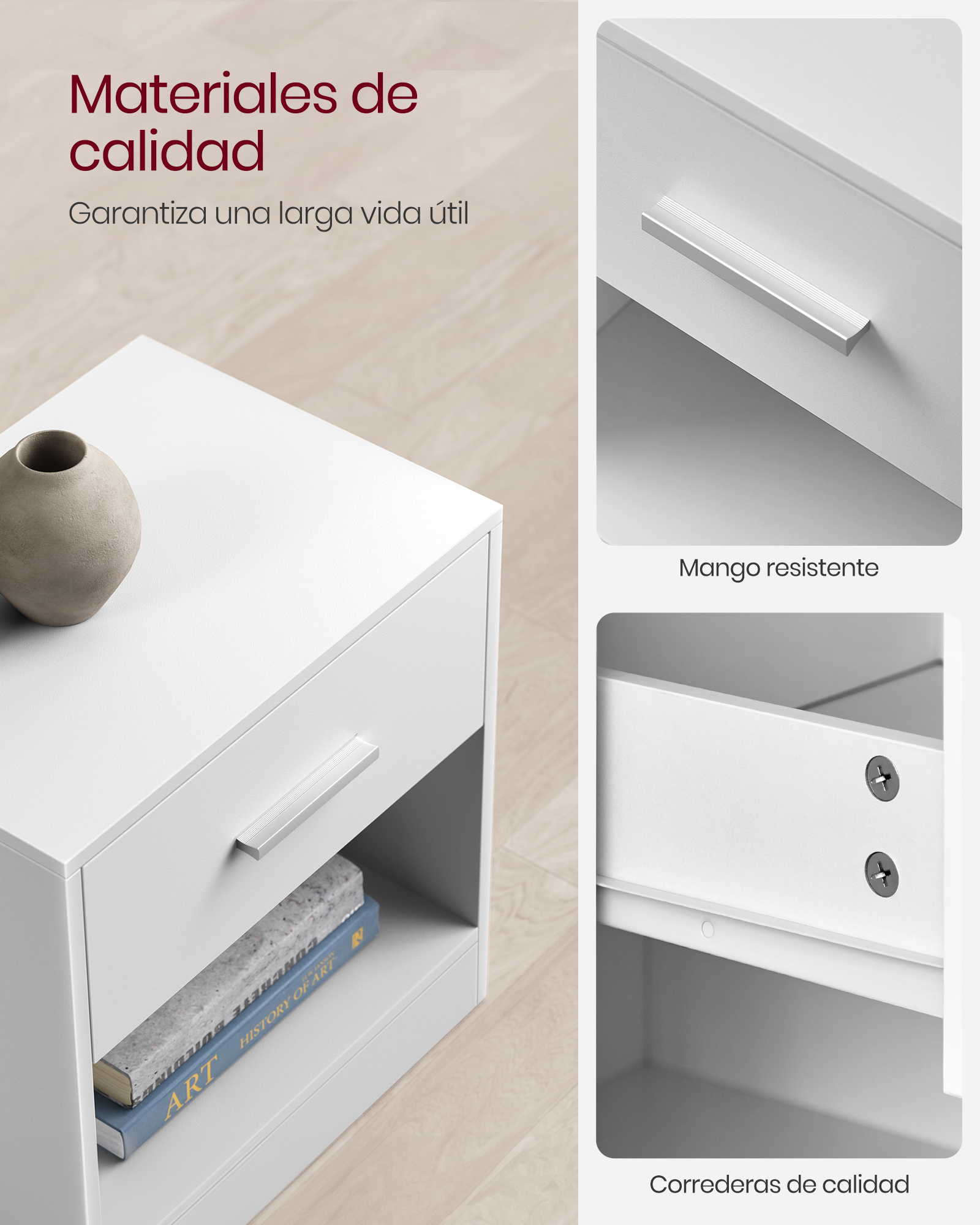 Foto 5 | Juego de Mesitas de Noche Vasagle Classic White con Cajón y Compartimento