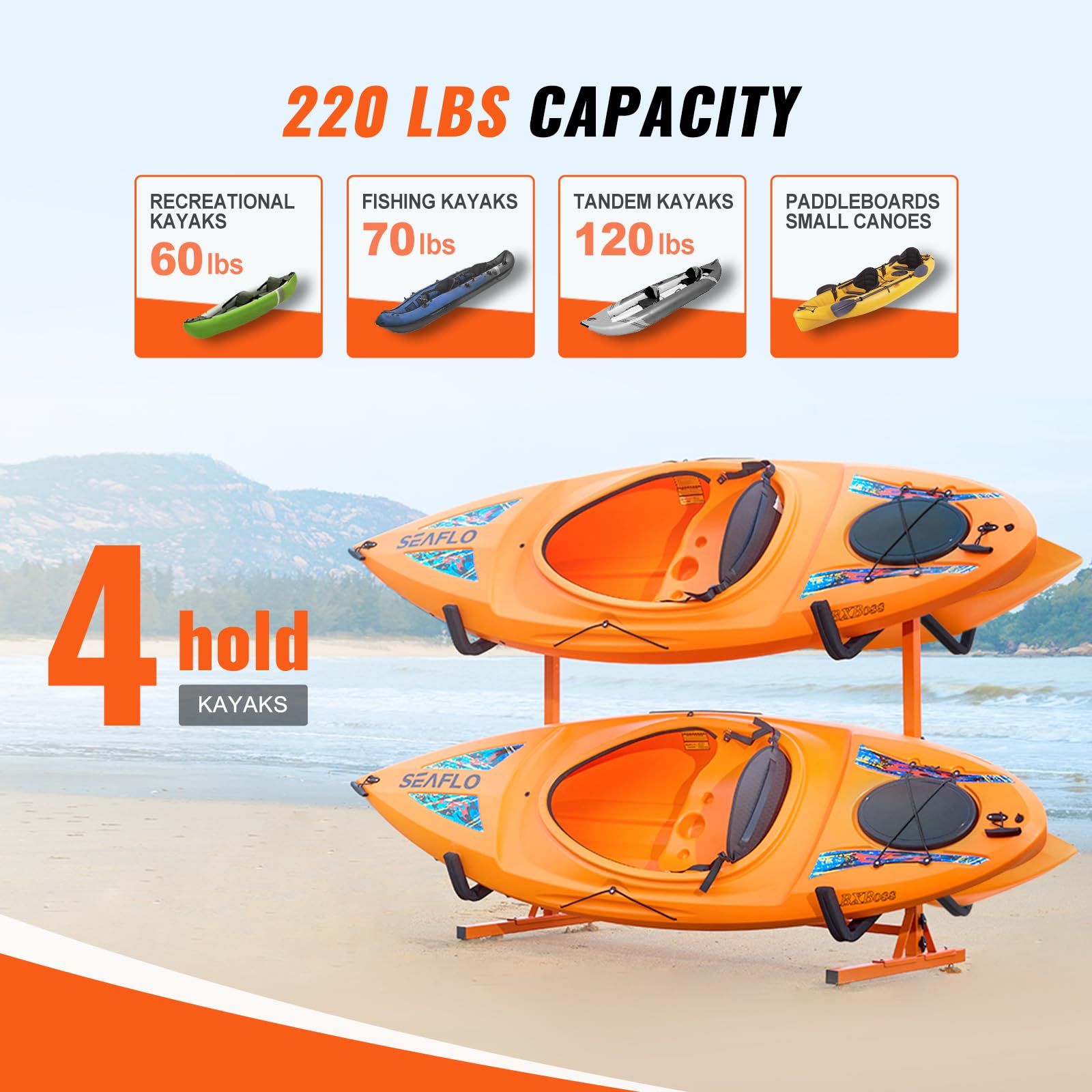 Foto 6 pulgar | Estante De Almacenamiento De Kayaks Vevor Independiente Para 4 Kayaks Y Canoas - Venta Internacional.