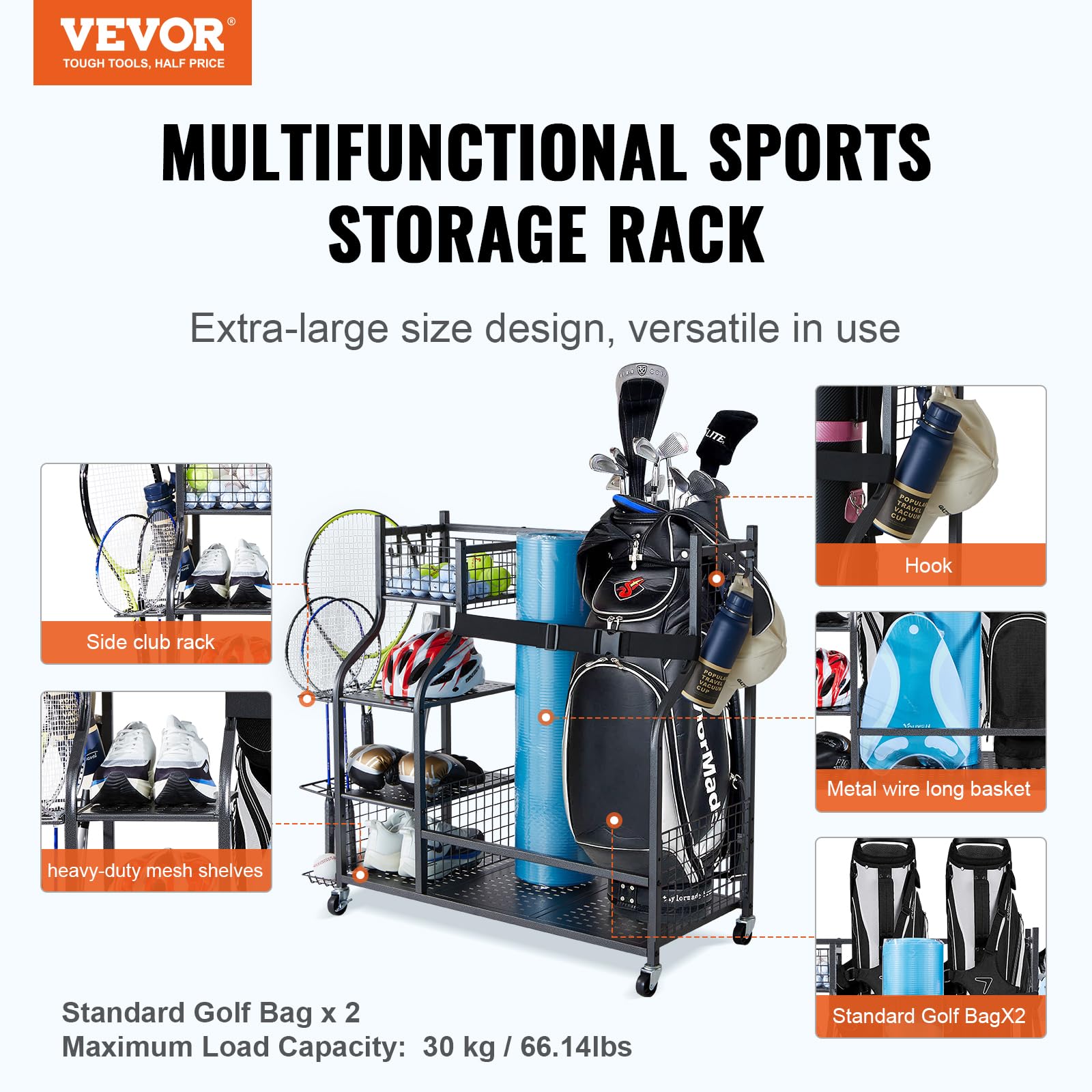 Foto 3 pulgar | Organizador De Bolsas De Golf Vevor Para 2 Bolsas De Golf De Acero - Venta Internacional.