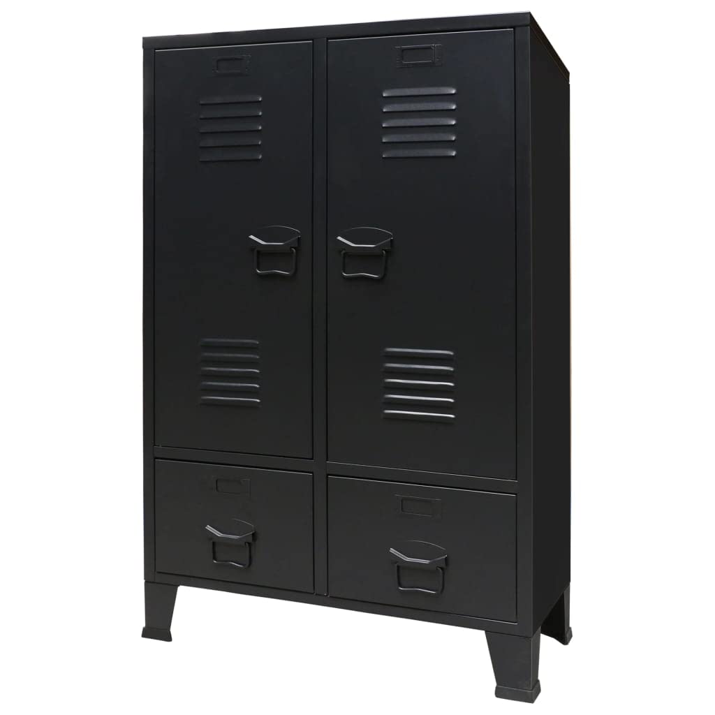 Armario Vidaxl De Metal Negro De Estilo Industrial Con Estantes Y Guardarropa - Venta Internacional.
