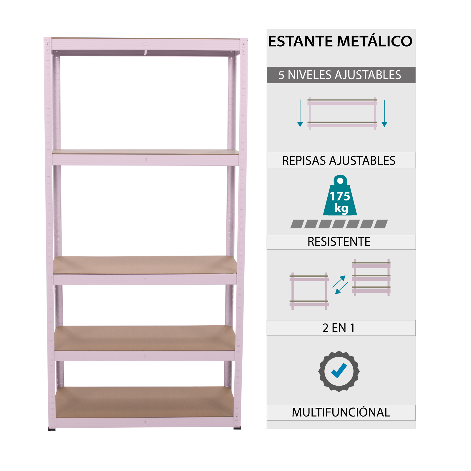 Foto 4 pulgar | Estante Metalico Onof Esm-01 Anaquel Rack 5 Niveles Color Rosa