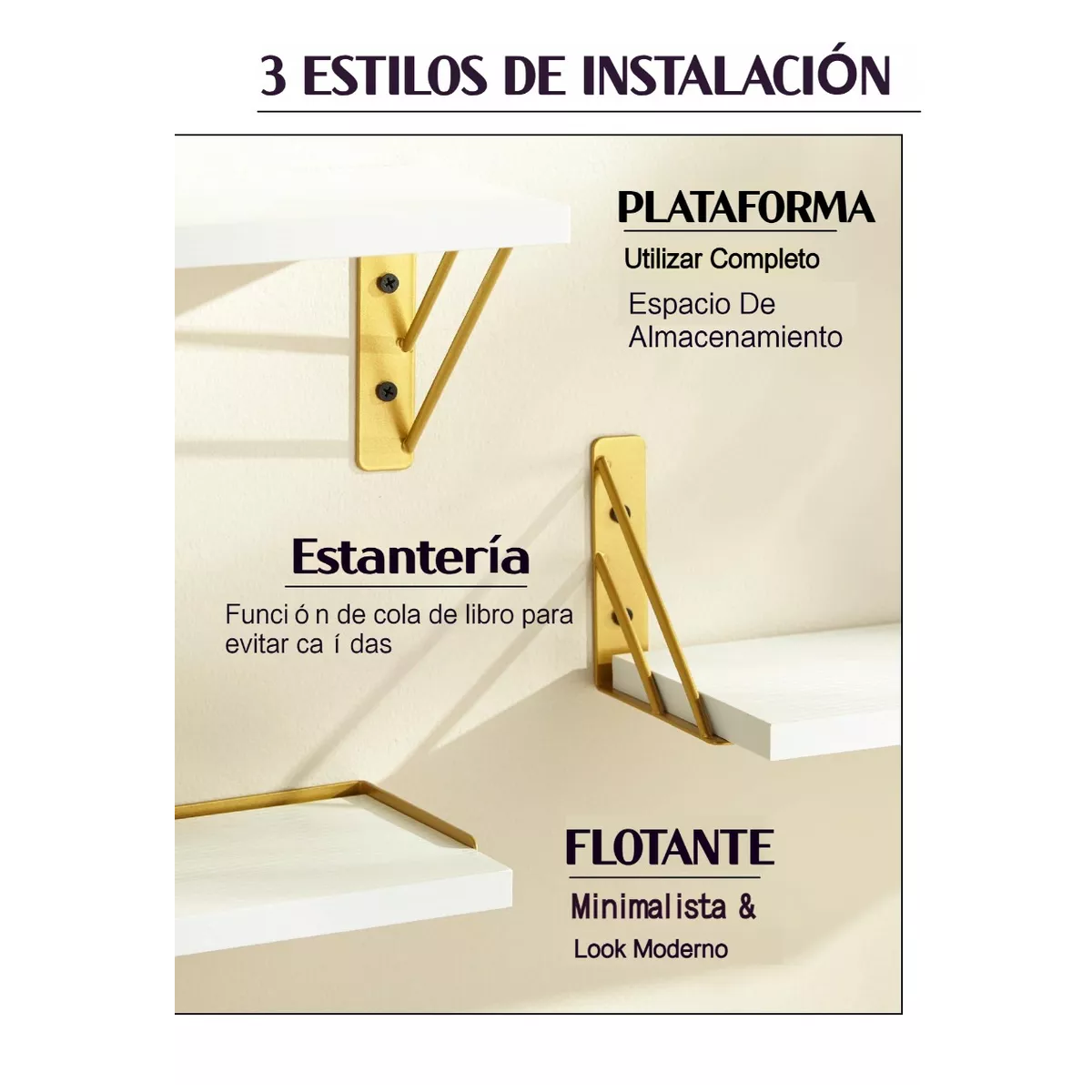 Foto 4 pulgar | Repisas Flotantes Eo Safe Imports Esi-15756 Blanco 3 Piezas