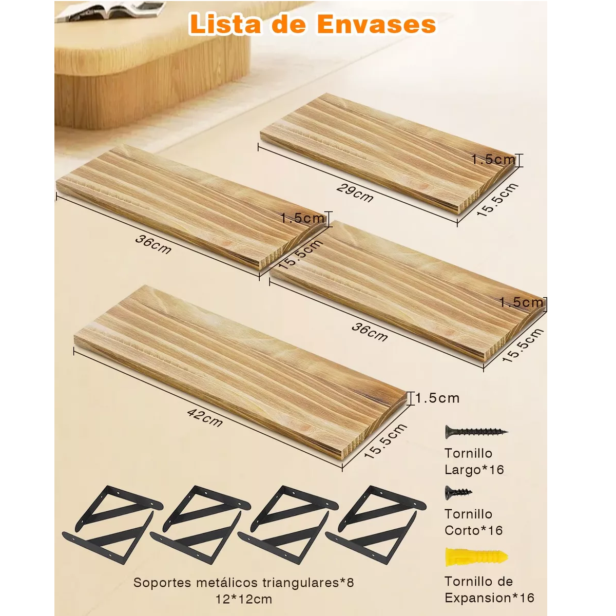 Foto 3 pulgar | Repisas Flotantes Madera Modernas Estantes Baño  4 Pzs Eo Safe Imports Esi-17186 Beige