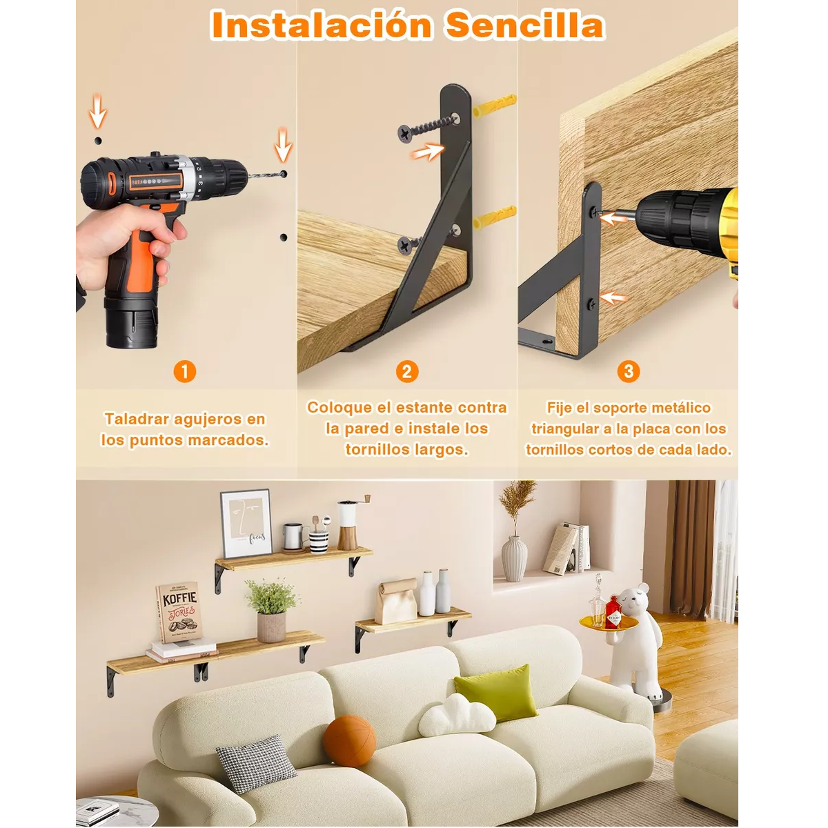 Foto 4 pulgar | Repisas Flotantes Madera Modernas Estantes Baño  4 Pzs Eo Safe Imports Esi-17186 Beige