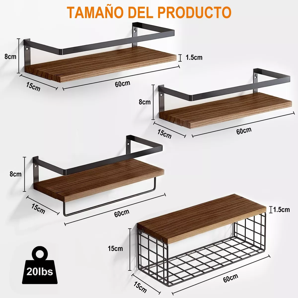 Foto 4 pulgar | 4 Repisa Flotante Estante Madera Para Dormitorio Baño Eo Safe Imports Esi-17187 Multicolor