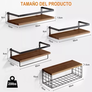 Foto 3 | 4 Repisa Flotante Estante Madera Para Dormitorio Baño Eo Safe Imports Esi-17187 Multicolor
