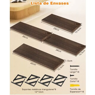 Foto 2 | Repisas Flotantes Madera Modernas Estantes Baño 4 Pzs Eo Safe Imports Esi-17185 Marron