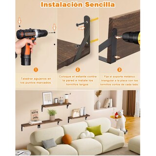 Foto 3 | Repisas Flotantes Madera Modernas Estantes Baño 4 Pzs Eo Safe Imports Esi-17185 Marron