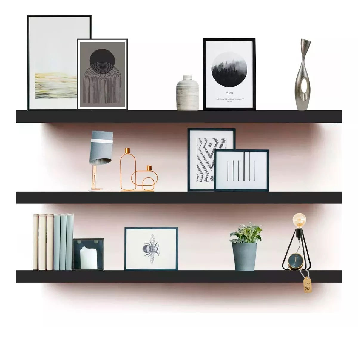 Foto 2 | Repisas Flotantes Minimalistas 30x15 Cm Eo Safe Imports Esi-18510 Negro 3 Piezas