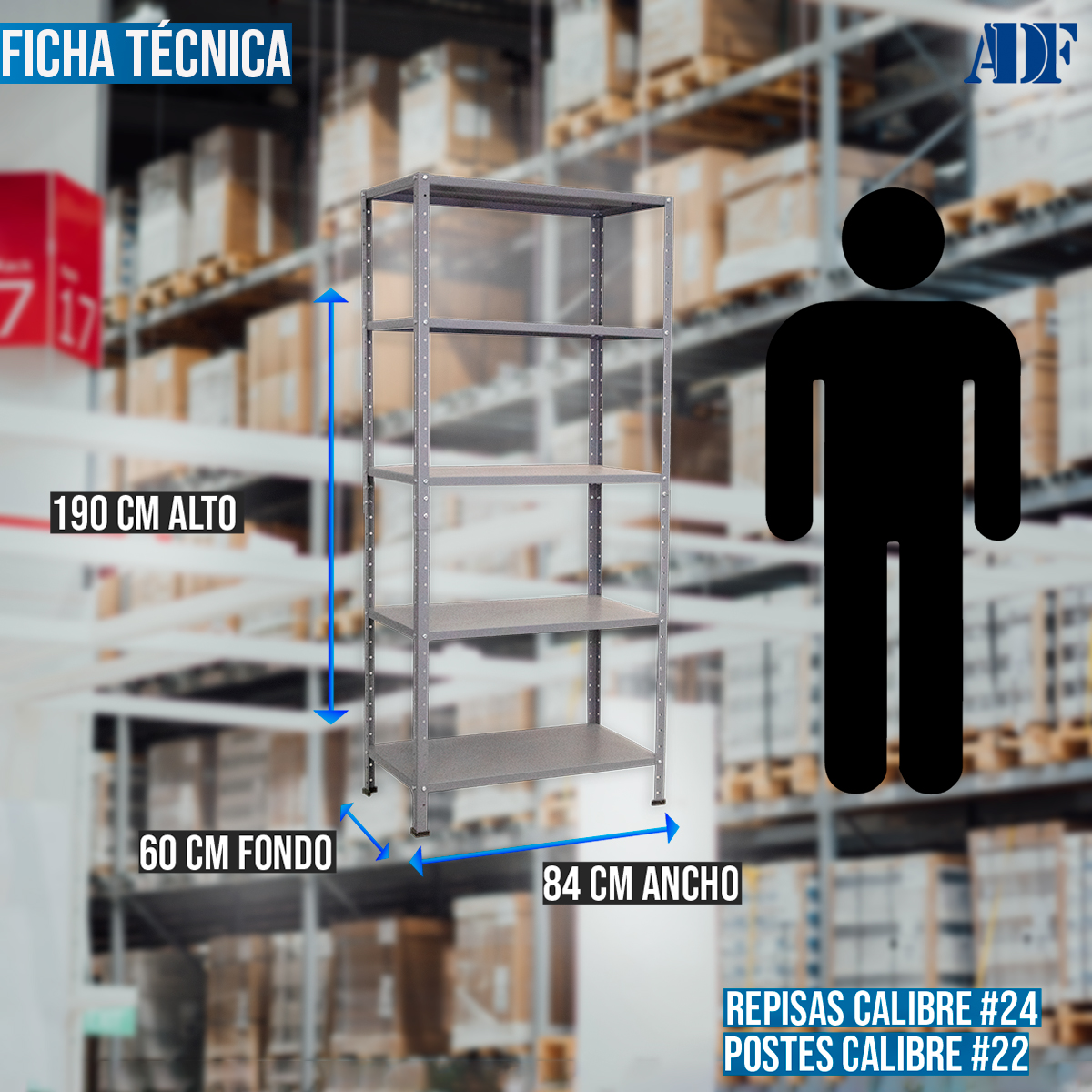 Foto 5 pulgar | Anaquel Metálico Adf Con 5 Repisas Estante Organizador 190x84x60 Cm. Carga 400 Kg, Color Gris Uso Rudo