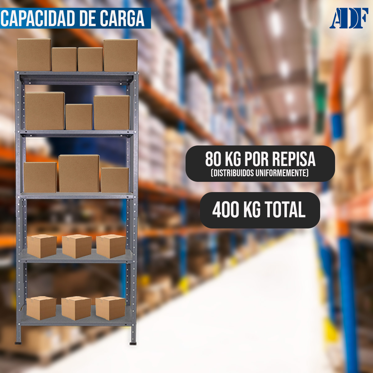 Foto 8 pulgar | Anaquel Metálico Adf Con 5 Repisas Estante Organizador 190x84x60 Cm. Carga 400 Kg, Color Gris Uso Rudo