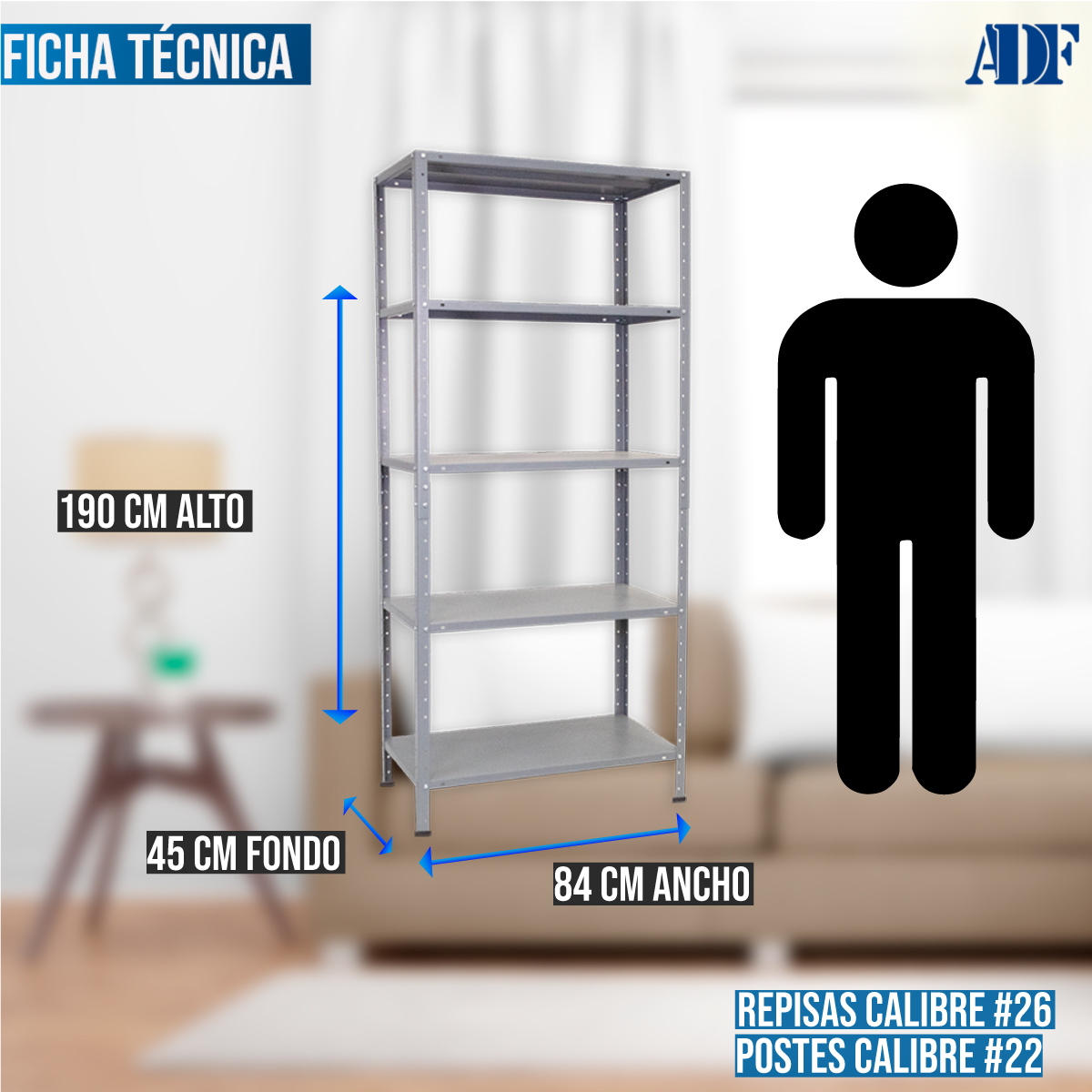Foto 5 pulgar | Anaquel Metálico Adf Con 5 Repisas Estante Organizador 190x84x45 Cm. Carga 300 Kg, Color Gris