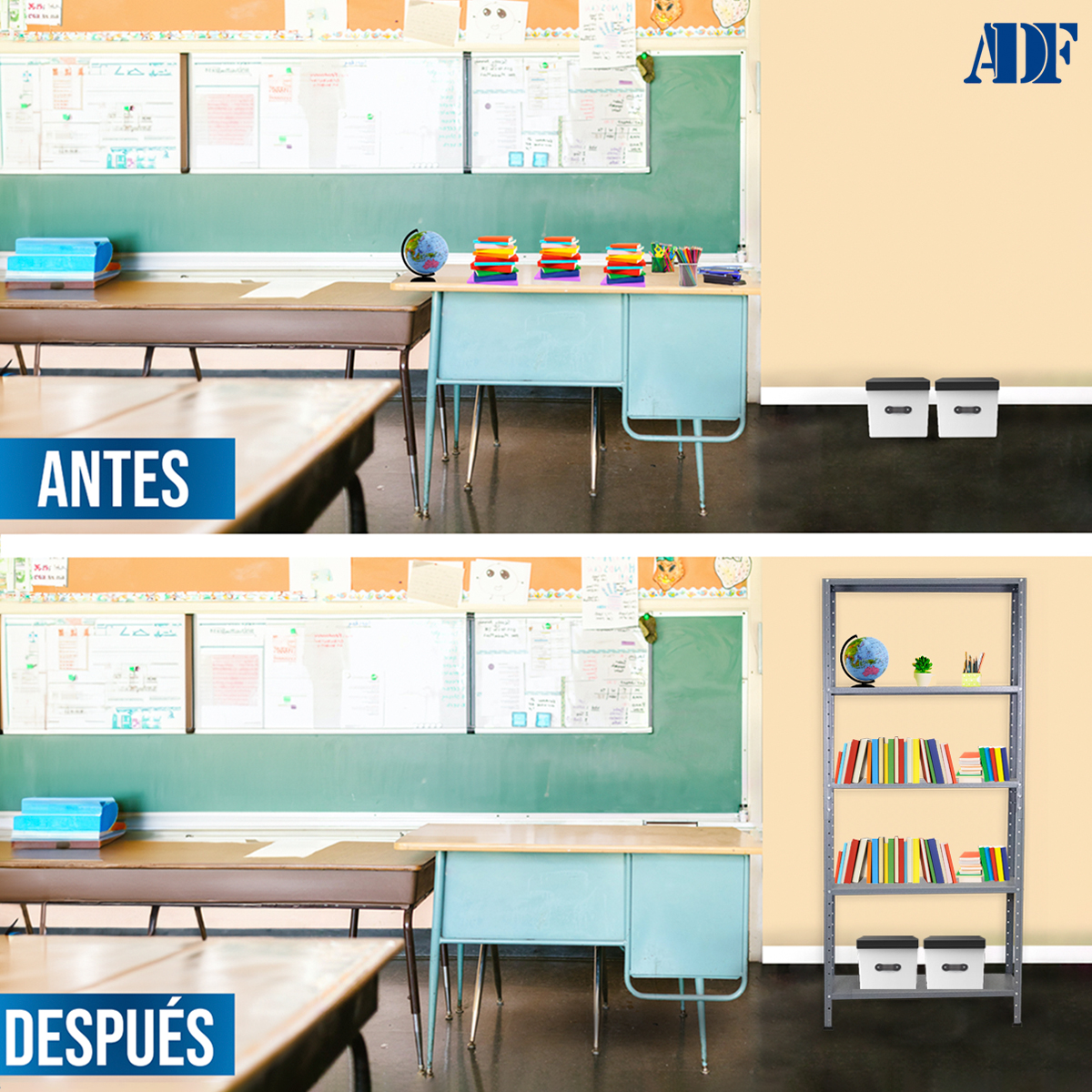 Foto 5 | Anaquel Metálico Adf Con 5 Repisas Estante Organizador 190x84x45 Cm. Carga 300 Kg, Color Gris