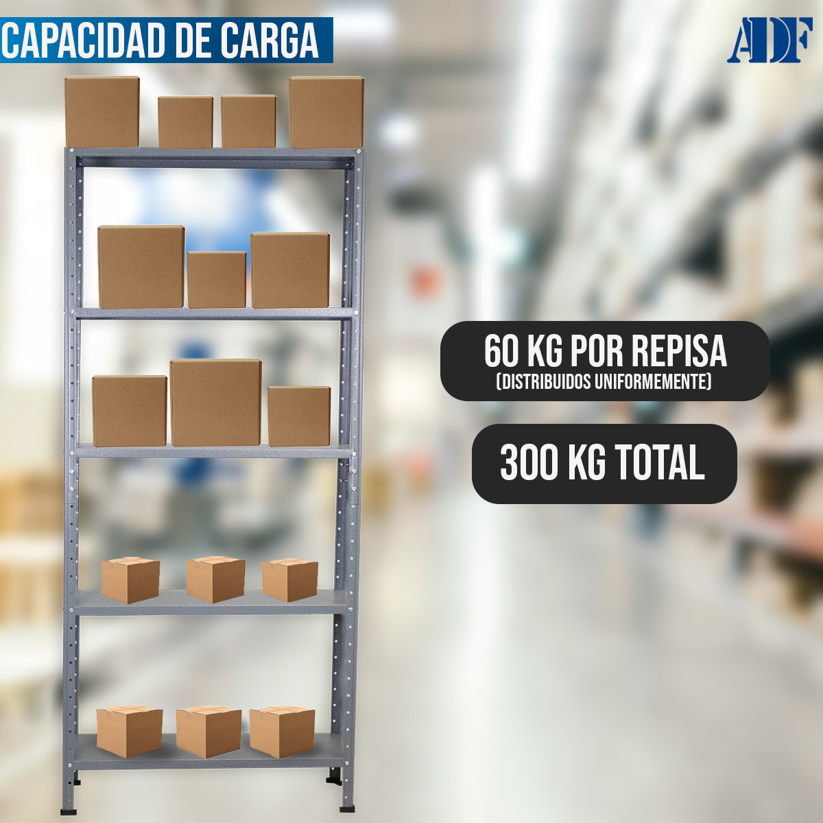 Foto 8 pulgar | Anaquel Metálico Adf Con 5 Repisas Estante Organizador 190x84x45 Cm. Carga 300 Kg, Color Gris