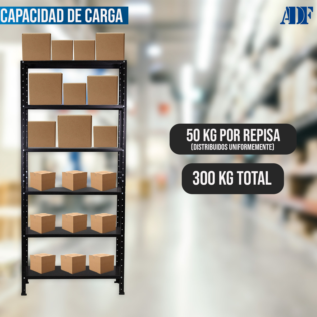 Foto 8 pulgar | Anaquel Metálico Adf Con 6 Repisas Estante Organizador 190x84x30 Cm. Carga 300 Kg, Color Negro
