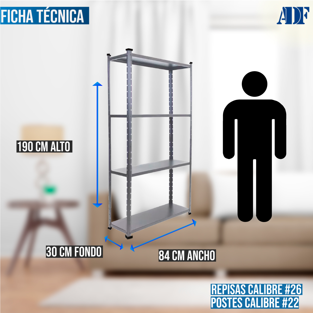 Foto 5 pulgar | Anaquel Metálico Adf Con 4 Repisas Estante Organizador 190x84x30 Cm. Color Gris